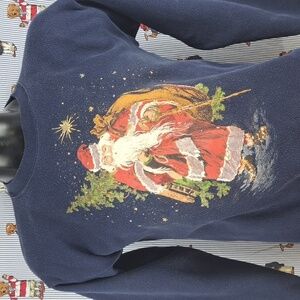 Vintage Christmas Santa Claus graphic blue & red faded LG pullover sweatshirt